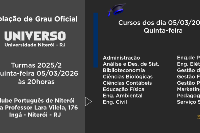 Colação de Grau Oficial Universo Niterói dia 05 de Março - Quinta às 20h