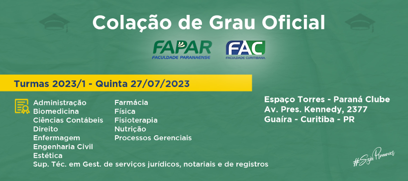 Colação de Grau Fapar - 27 de Julho - Quinta-feira - 20H - IngressoLive ...